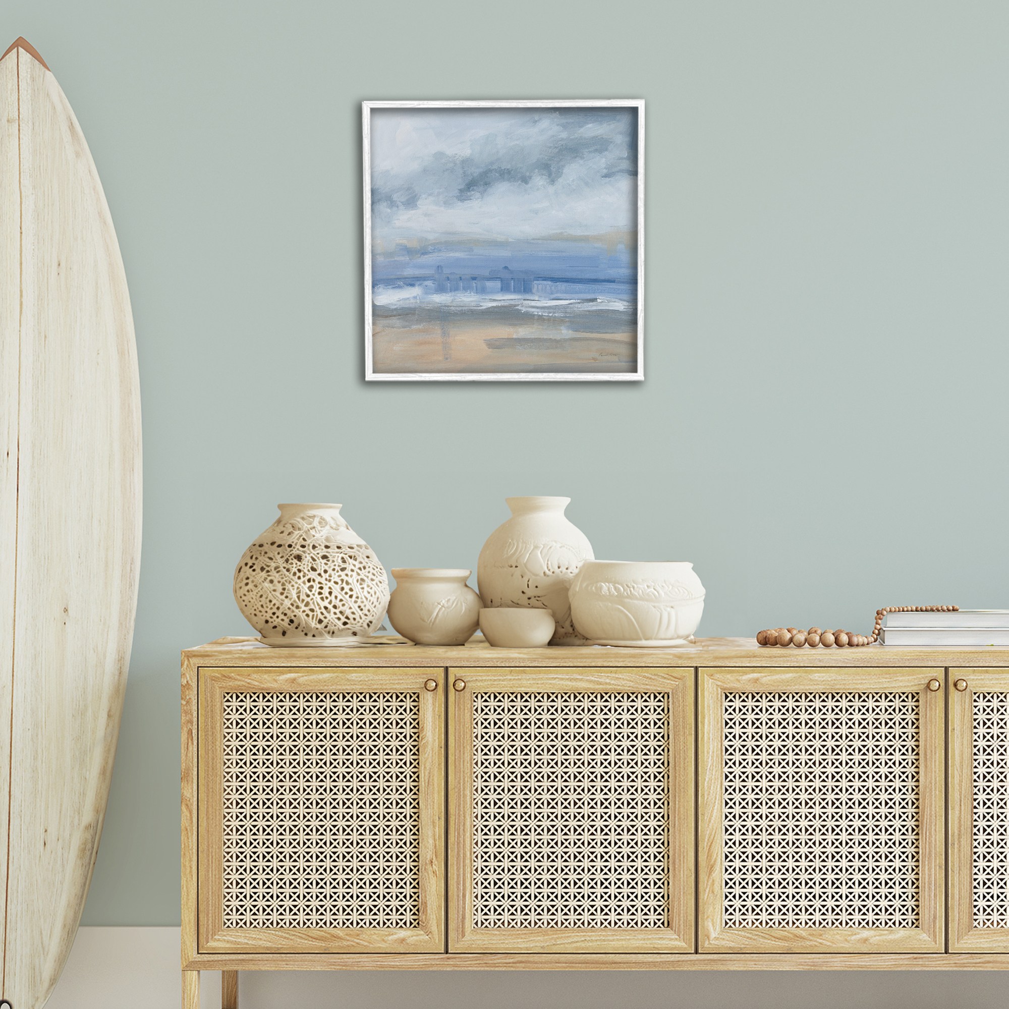 Stupell Industries Abstract Beach Scenery Coastal Painting White Framed Art Print Wall Art, 24 x 24