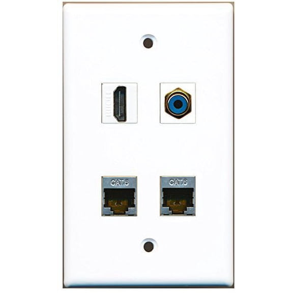 RiteAV - 1 Port HDMI 1 Port RCA Blue 2 Port Shielded Cat6 Ethernet Wall Plate
