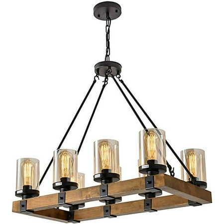 

Oukaning 8-light candle chandelier kitchen dining room living room bar light farmhouse light ceiling wood light heavy 110v