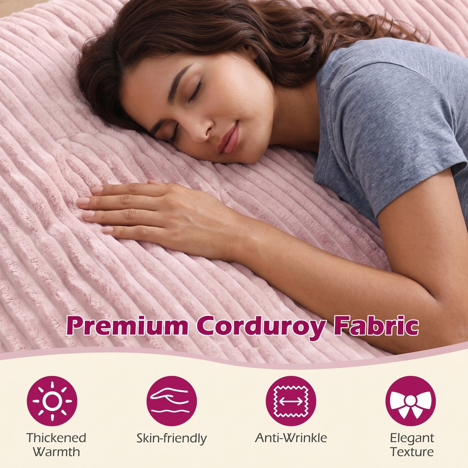 Furnibear Convertible Bean Bag Floor Sofa with Machine-Washable Corduroy Cover, Shredded Foam Lounger Bean Bag Bed for Dorm Living Room Gaming Reading Naps, Pink