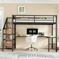 thumbnail image 2 of JERFIT Queen Loft Bed Frame with L-Shaped Desk, Wardrobe Stairs, USB Charging LED Lights, Space-Saving Metal Bunk Bed for Small Rooms, Black Woodgrain Finish, 2 of 10