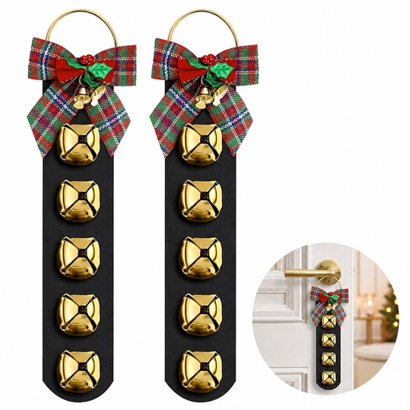 Artrylin 2 Pcs Christmas Jingle Bells for Door Knob Sleigh Bells Christmas Decor Door Bell Hanger with Bow Welcome Bell Door Hanger for Home Christmas Holiday Decor(10 Inch,Gold)