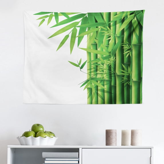 Bamboo Print Tapestry, Image of Horizontal Bamboo Tree Stems Style Image of Nature Inspired, Fabric Wall Hanging Decor for Bedroom Living Room Dorm, 2 Sizes, Green, by Ambesonne