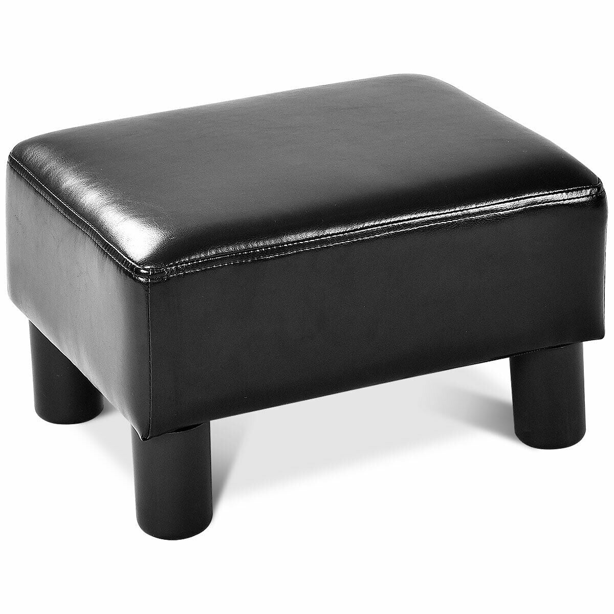 Costway Small Ottoman Footrest Pu, Black Leather Footstool