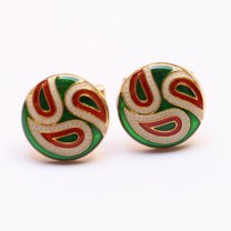 Mens Cufflink Handmade Multi Color Enamel Sterling Silver Gold Cufflink