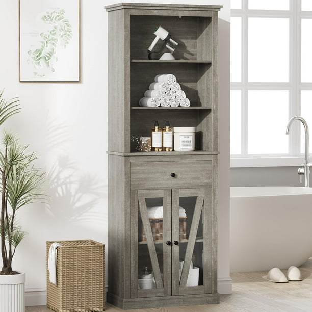 Yeshouse Gabinete de almacenamiento de la casa de campo cuarto de baño, biblioteca de altura con estantes ajustables, gabinete para la sala de estar, cuarto de baño