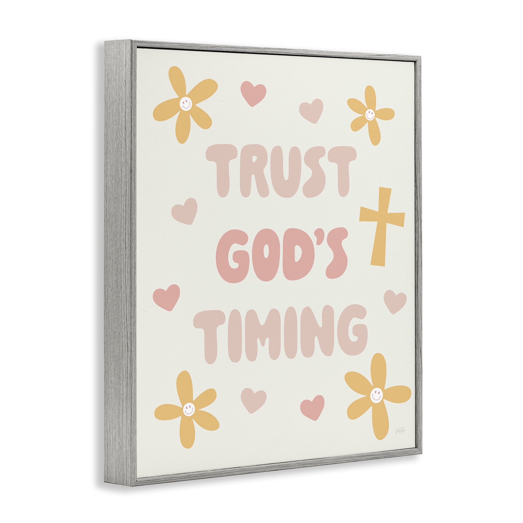 Stupell Industries Retro Trust God's Timing Gray Framed Giclee Art, design by Natalie Carpentieri