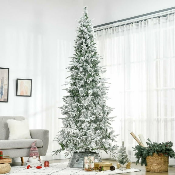 Resenkos 9' Unlit Artificial Snow-Flocked Pine Christmas Tree with Realistic Branches & 1159 Tips, Green