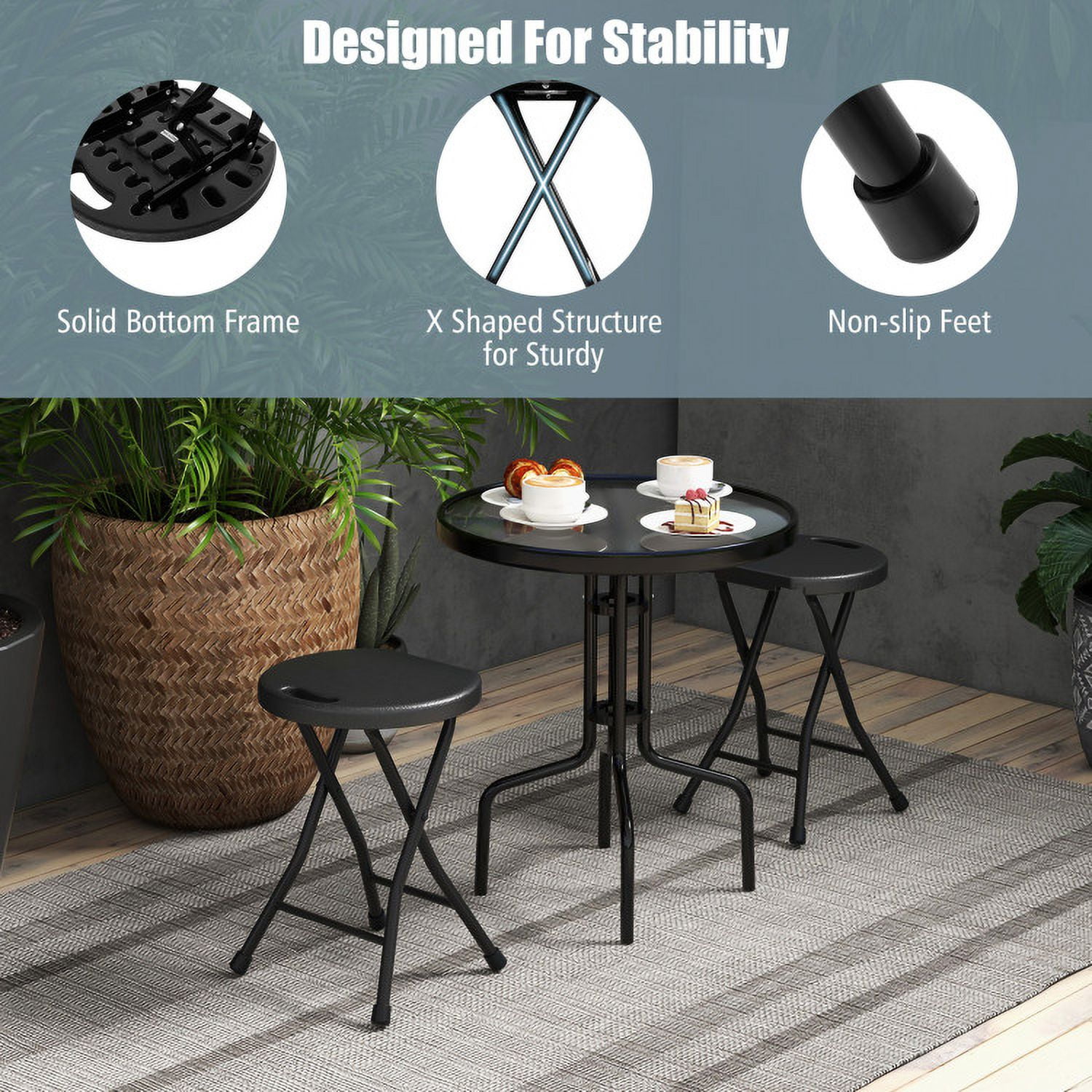 Aimee Lii Set of 2 18 Inch Collapsible Round Stools with Handle, Outdoor Patio Set Aimee Lii Set of 2 18 Inch Collapsible Round Stools with Handle, Outdoor Patio Set