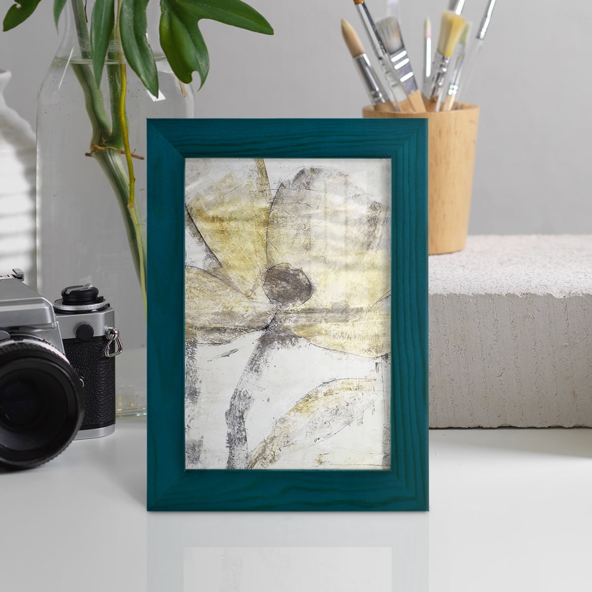 Une Fleur II - Framed Print w/glass - Ocean Blue