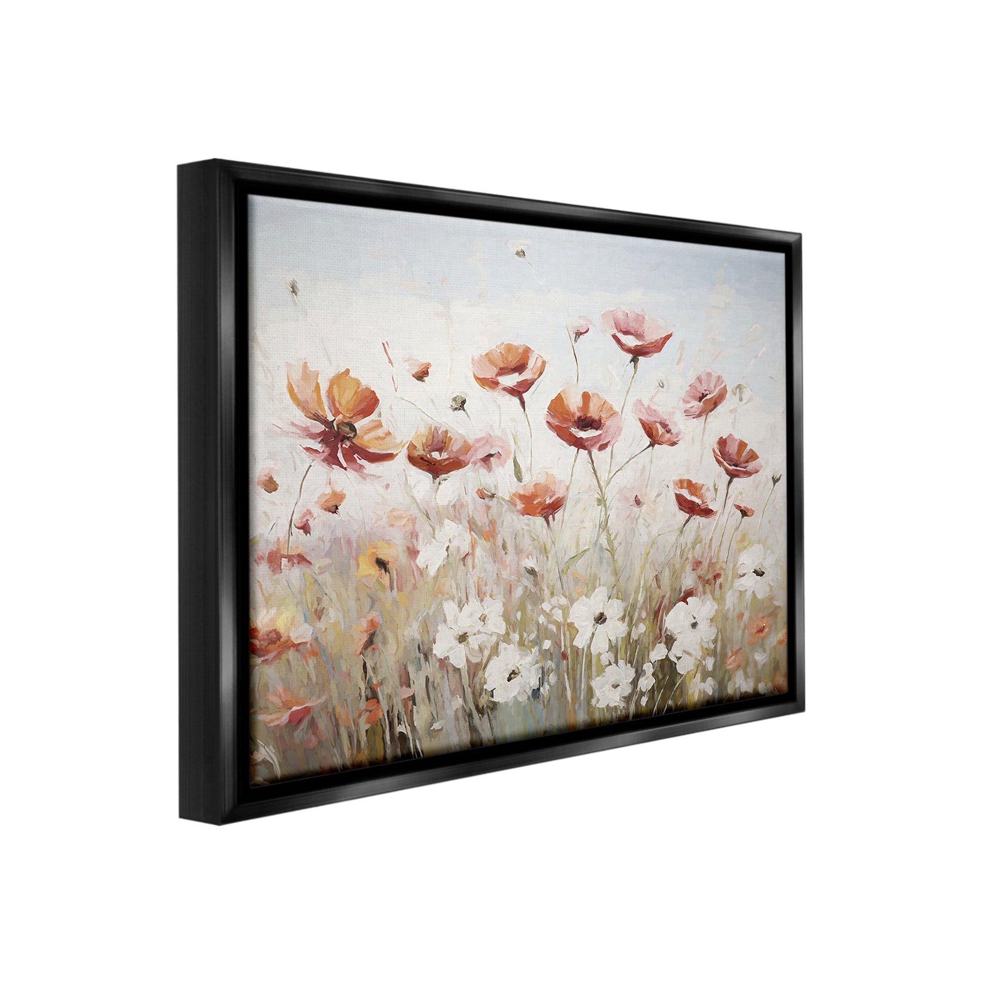 Stupell Industries Dynamic Poppy Meadow Botanical & Floral Painting Black Floater Framed Canvas Art Print Wall Art, 31 x 25
