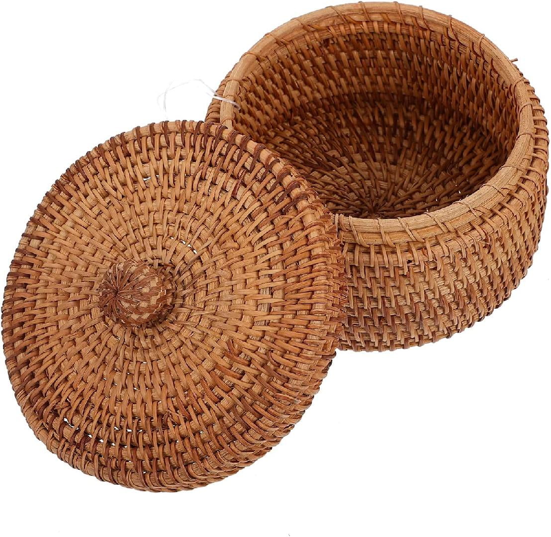 Mini rattan storage basket Straw Hand Woven Storage Baskets with Lids