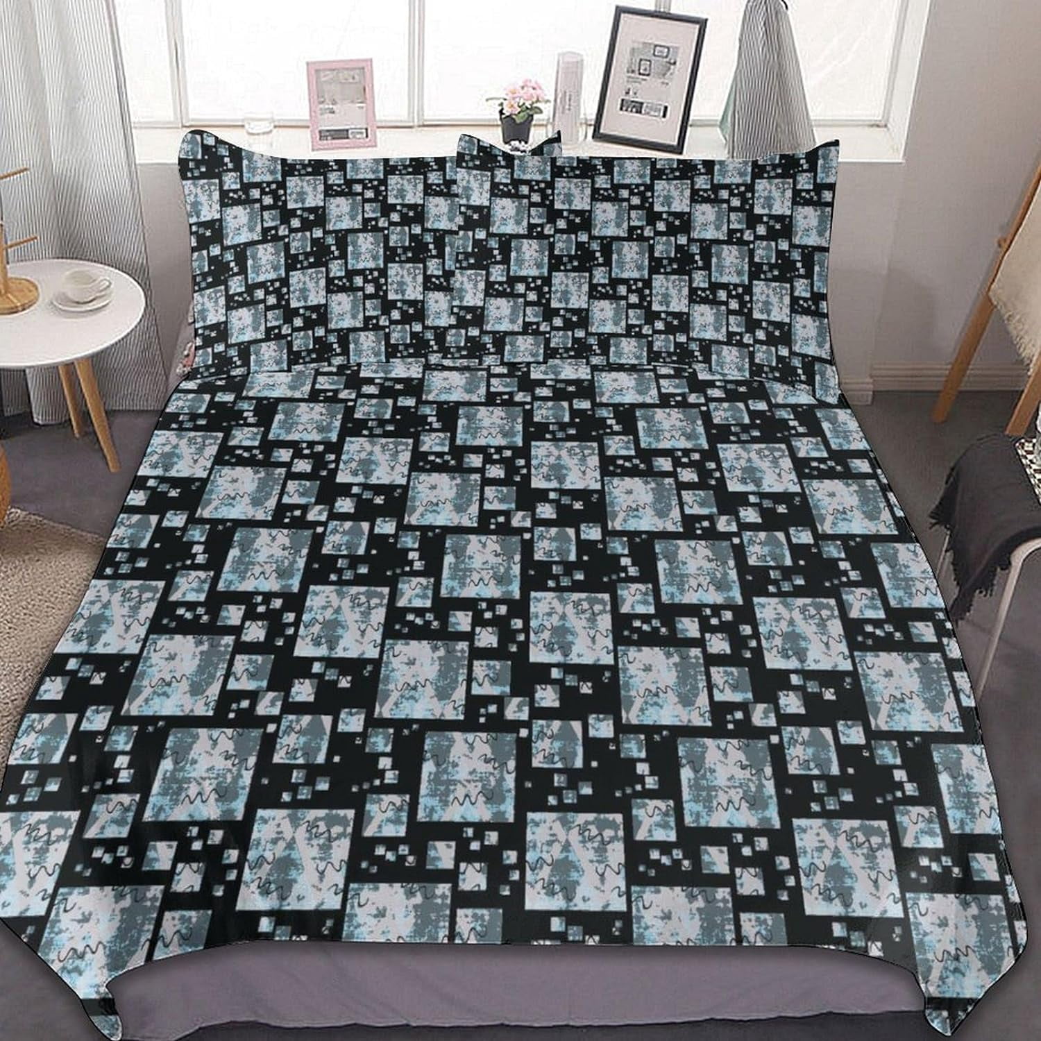 HAHDAXIA Geometric Background Bedding Solid Comforter Set for All Seasons,3 Pieces(1 Comforter+2 Pillowcases),Soft Microfiber Bedding Set Queen(90"x90")
