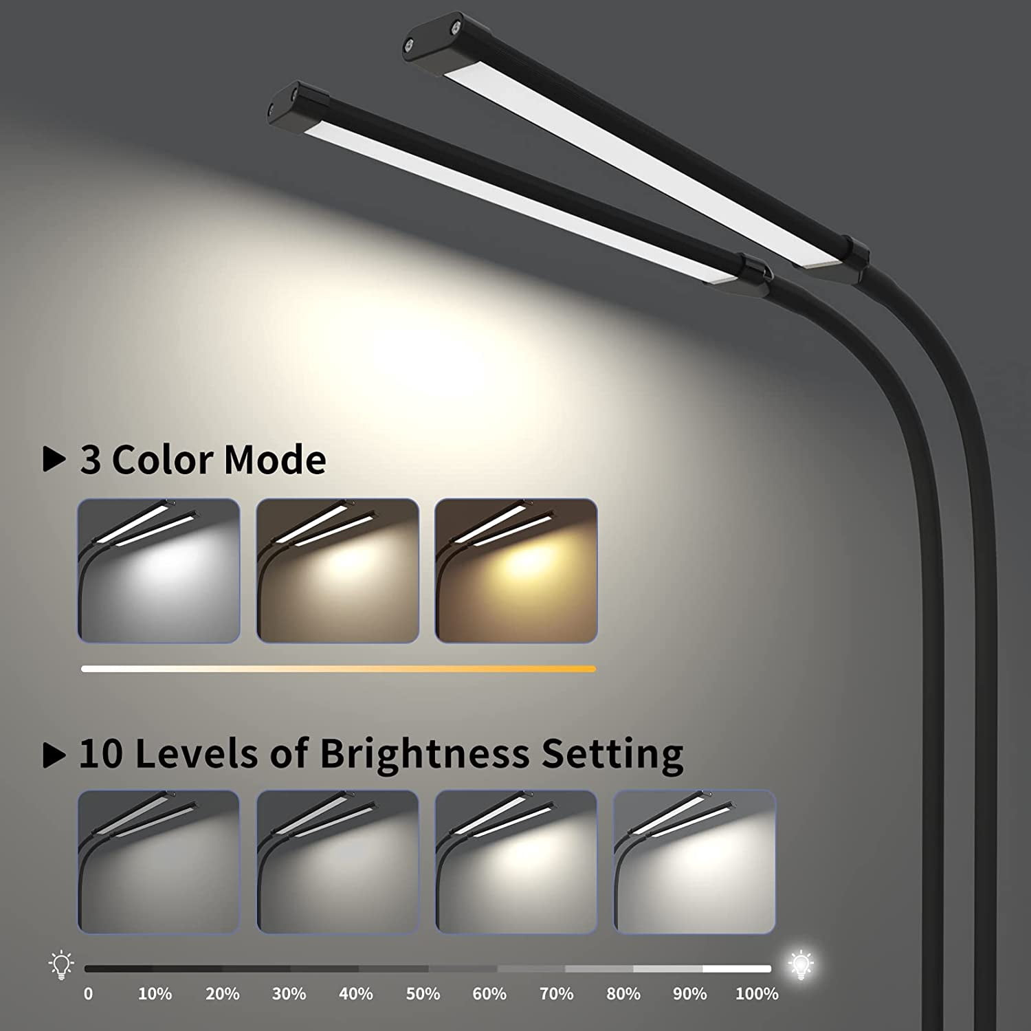 Lapalife Dual Heads Desk Lamp Dimmable 3 Colour 10 Brightness Levels 27.6inch Flexible Gooseneck Lamp Easy Clip on Reading Light Led Table Lamp for Home Office