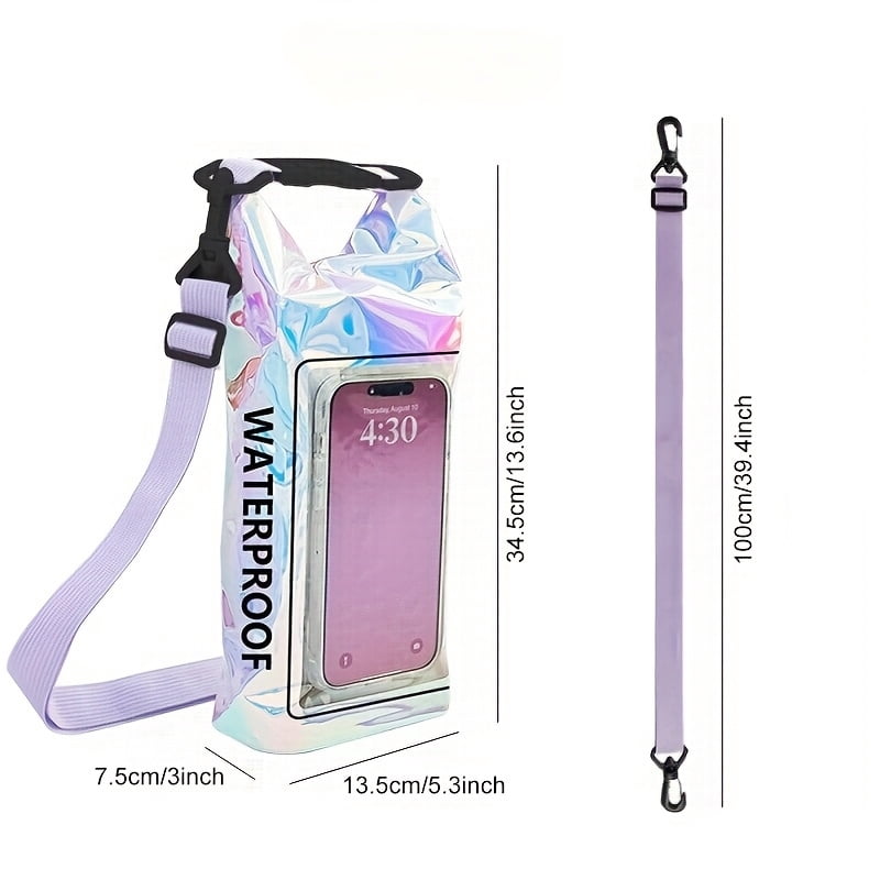 1pc Vibrant Rainbow Waterproof Phone Pouch with Adjustable Strap, PVC Material, Full Protection for Swimming, Beach, Sports, Holographic Travel Gear, Durable Waterproof Case for Outdoor Use