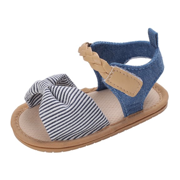 Huowey Girls Baby Sandals Summer Denim Cute Bow Lace Trim Adjustable Ankle Strap Open Toe Comfortable Flat Thick Soles Shoes Non- Lightweight Princess Sandals Footwear,Light blue,0-6 Months