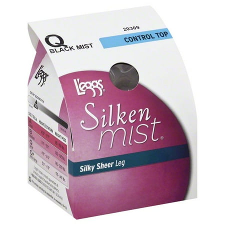 Leggs Silken Mist Silky Sheer Leg Control Top Q Black Mist Pantyhose, 1 pair