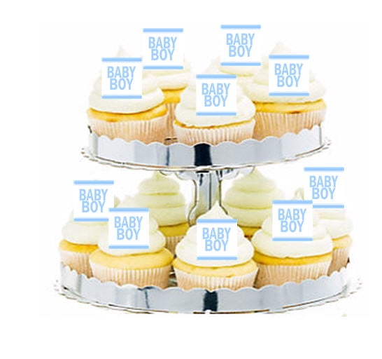 24 EDIBLE PINK/BLUE PRAM  BABY SHOWER RICE PAPER CUPCAKE CAKE TOPPERS   