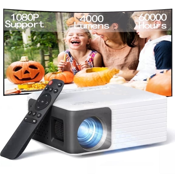 CocoBear Mini Projector 720P HD Portable Projector, 4000 Lumens LED, WiFi Bluetooth 5.1, 30–120" Screen, HDMI USB AV Compatible, Home Theater Outdoor Movie Projector, Black
