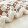 thumbnail image 3 of Sherpa Throw Blanket Fleece Blanket with Checkered Pattern Soft Thick Blanket for Couch, Bed, Sofa Luxurious Warm and Cozy for All Seasons (Khaki, 50"x60"), 3 of 6