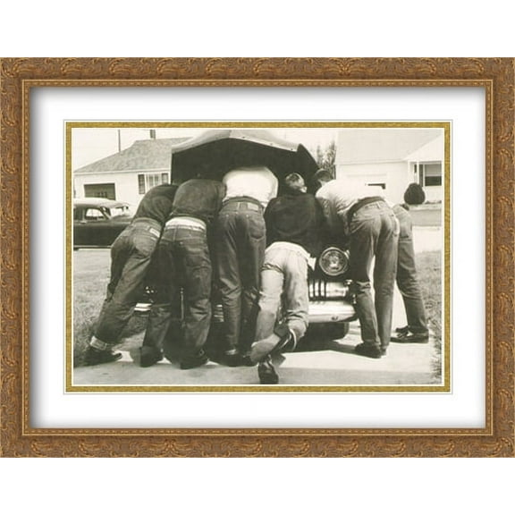 Boys with Their First Car, 1957 2x Matted 32x26 Large Gold Ornate Framed Art Print by A. Owen