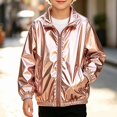 thumbnail image 2 of SGFCWSX Boys Bomber Jacket Metallic Zip Up Lightweight Shiny Windbreaker Coat Pink Size 12, 2 of 9