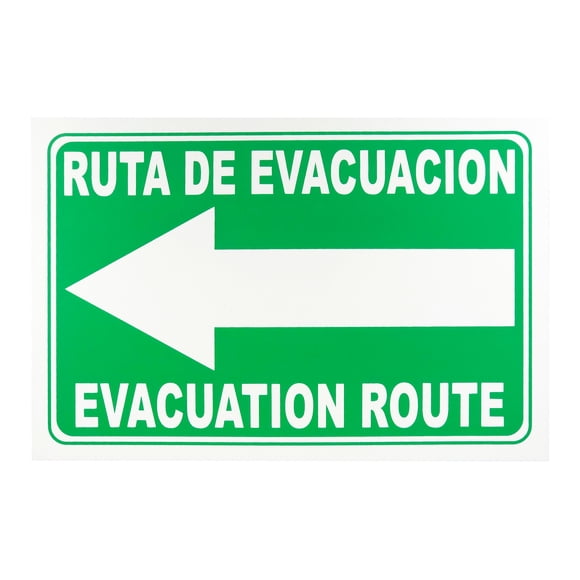Señalamiento de Seguridad, Ruta de Evacuación Izquierda, 20x30 cm, Español - Inglés.