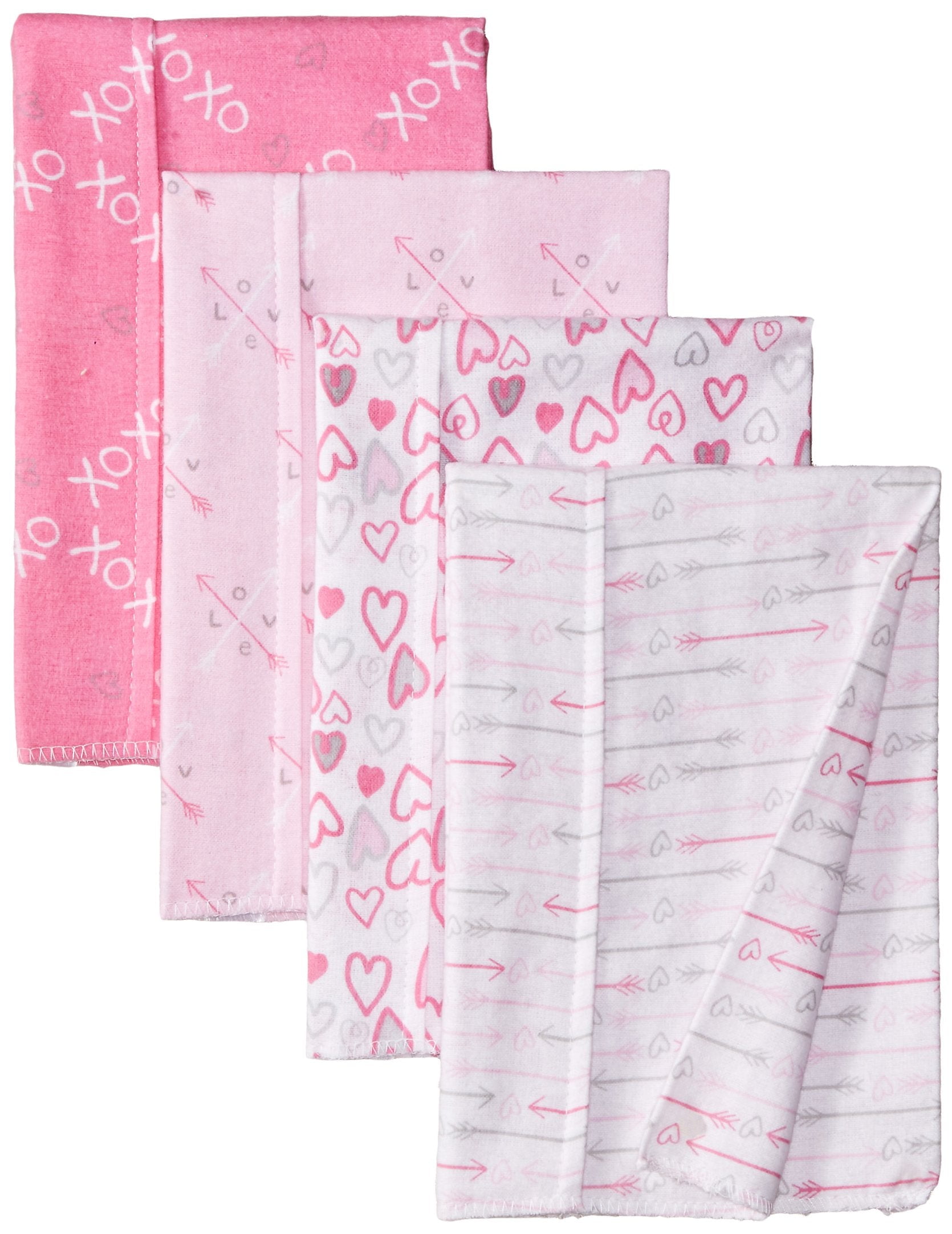 Luvable Friends Baby Girl Cotton Flannel Burp Cloths 4pk, Rainbow, One Size