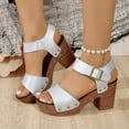 thumbnail image 5 of GERsome Women's Chunky Heels Sandals Platform Open Toe Ankle Strap Casual Work Party Wedding Pumps Shoes, Silver Size 6, 5 of 7