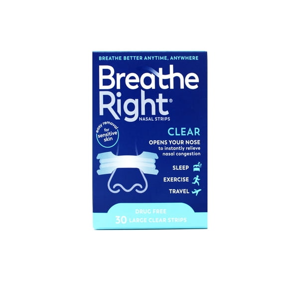 Breathe Right Nasal Strips Clear Large, 30 Drug-Free Strips for Sensitive Skin