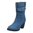 thumbnail image 4 of Mostsola Denim Boots for Women Fashion Side Pocket Heeled Lug Sole Zip up Short Ankle Boots, 4 of 7