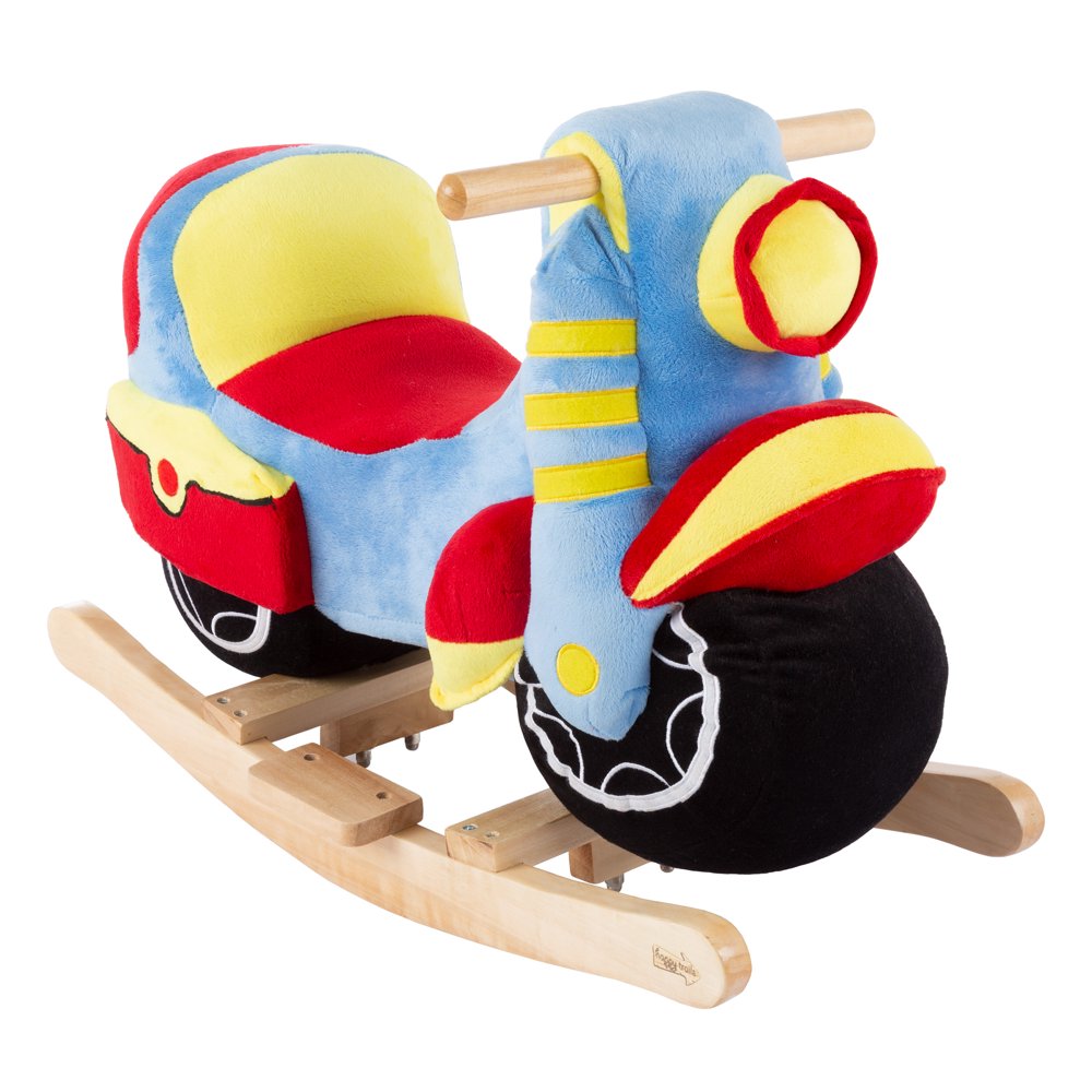 Rocking Motorcycle Toy Kids Plush Stuffed Ride On Wooden Rocker and