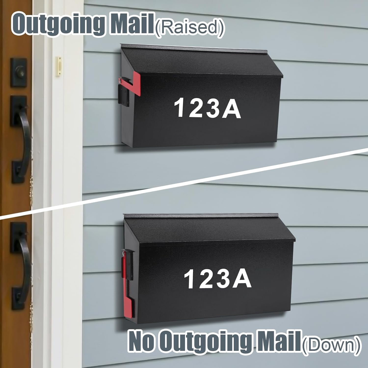 Wall Mount Mailboxes for Outside with Flag and Number Stickers,Galvanized Steel Rust-Proof Metal Post Box,Large Capacity Mail Box for House,15.7"x9.9"x4.9" Black