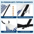 thumbnail image 3 of Support en Acier Robuste et Peu Encombrant, Portable, Hamac Double pour 2 Personnes, Capacité de 450 Lb, Confortable et Durable, pour Terrasse Extérieure Intérieure, Sac de Transport, Rayures Bleues et Blanches, 3 of 7
