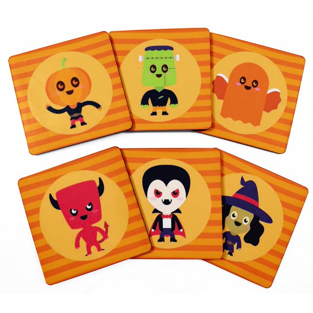 Inkdotpot Set of 6 Drink Coasters DecorativeNon,SlipCork Base4-inch Square PrintedCoastersEasy Clean- Halloween