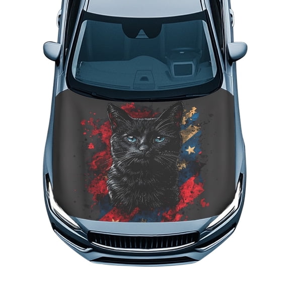 XYZCANDO 4th of July Universal Car Hood Cover featuring Black Cat - Weatherproof All-Season Protection for Patriotic Cat Lovers