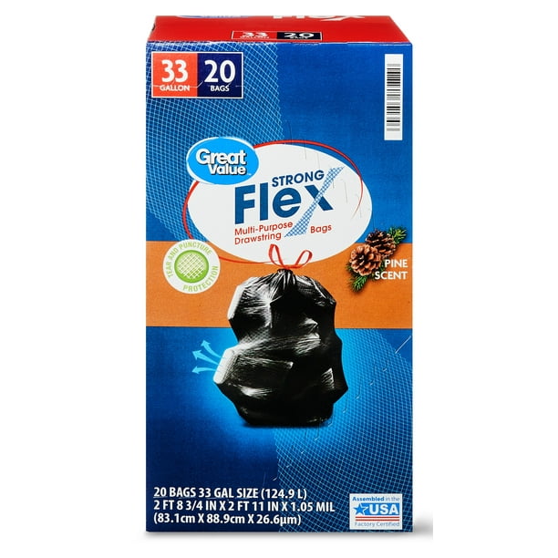 Great Value Strong Flex MultiPurpose Drawstring Trash Bags, Pine Scent