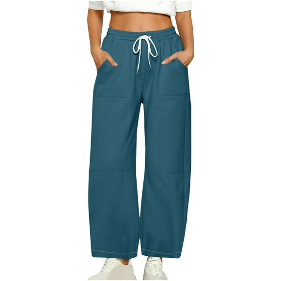 yoeyez Women High Waisted Baggy Pants Drawstring Solid Lounge Cargo Sweat Pants Fashion Casual Joggers Sports Fitness Pants Women Flash Sale Blue,S