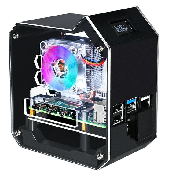 52Pi Raspberry Pi Mini Tower NAS Kit, Raspberry Pi ICE Tower Cooler with PWM RGB Fan, M.2 SATA SSD Expansion Board, GPIO 1 to 2 Expansion Board for Raspberry Pi 4 Model B