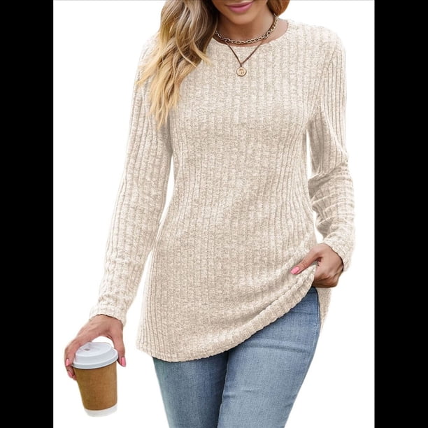 Blusas Elegantes e Informales de Larga para Mujer, Ropa Informal de Negocios, Suéteres Cálidos de Otoño. Albaricoque XL
