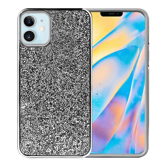 For Apple iPhone 13 Pro (6.1") Bling Rhinestone Diamond Shiny Glitter Hybrid Bumper Dual Layer Rugged Shell Hard PC TPU Rubber Cover ,Xpm Phone Case [Black]