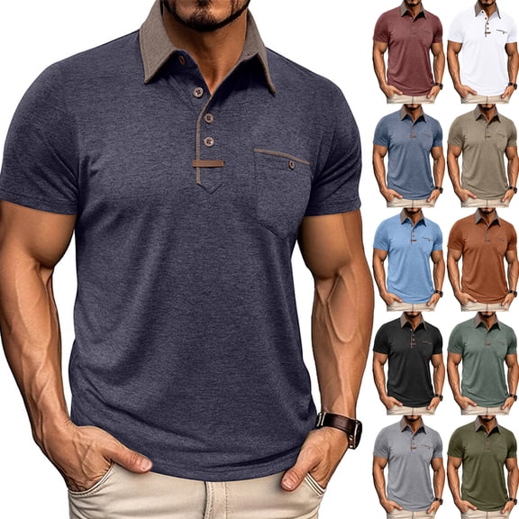 Qwertyu Men’s Athletic Short Sleeve Polo Shirts Casual Summer Golf Shirts Buttons Collared Solid T Shirts with Pocket White 2XL