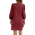 thumbnail image 4 of Solid Color Women 3/4 Sleeve Button Down Elegant Lady Dress, 4 of 5