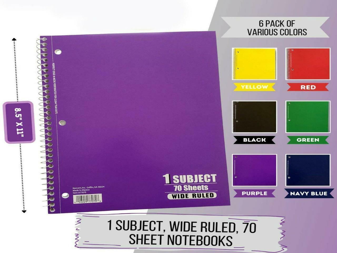Norcom 1-Subject College Ruled Writing Notebook(Color Varies) -70 Sheets (24 Notebook)