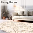 thumbnail image 2 of ODIKA 2'x3' Machine Washable Non-Slip Area Rug, Serene Interlocking Lattice with Flowing Floral Accents High Traffic Rug, Beige, 540304, 2 of 7