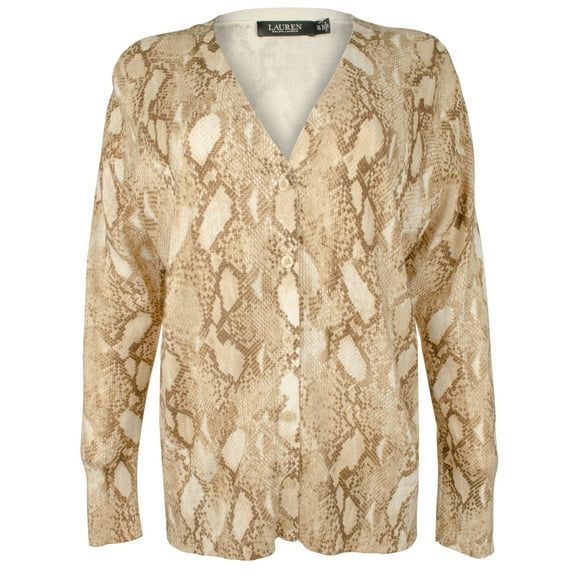 Ralph Lauren Snakeskin Print Cotton-Blend Cardigan Sweater Petite Medium