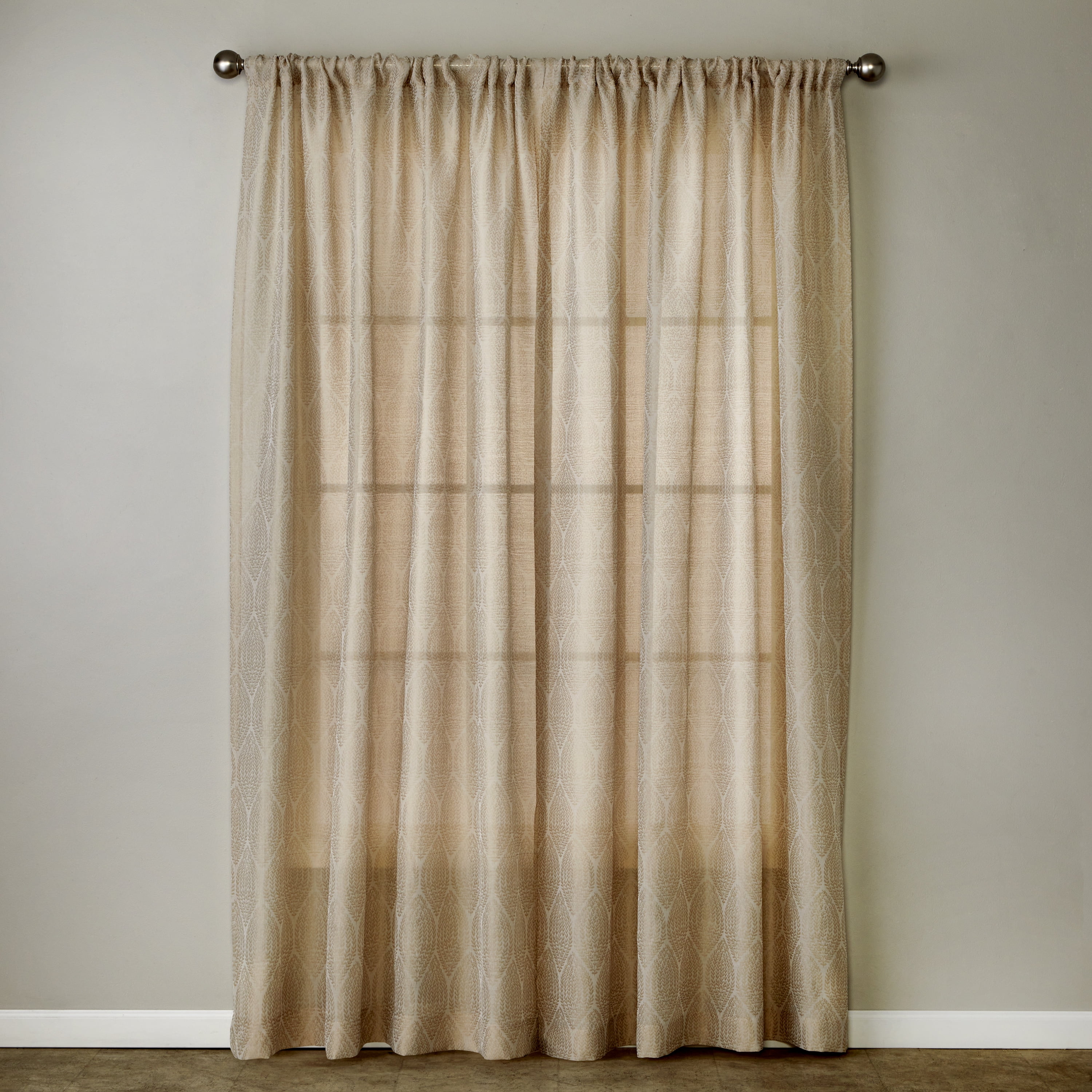 SKL Home Leaf Damask Curtain Panel, Natural, 56x84