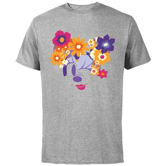 Disney Minnie Mouse Flowers Winking Garden Spring - Short Sleeve Cotton T-Shirt for Adults - Customized-Athletic Heather