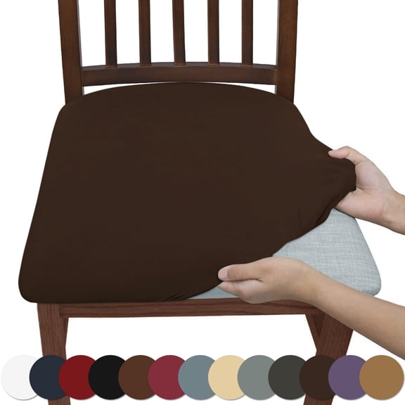 Firefly Hope 4 Pcs Dark Brown Stretch-Fit Square Chair Seat Covers, Removable & Machine Washable Chair Protector Slipcovers, Wrinkle-Resistant for Dining Room/Kitchen/Office