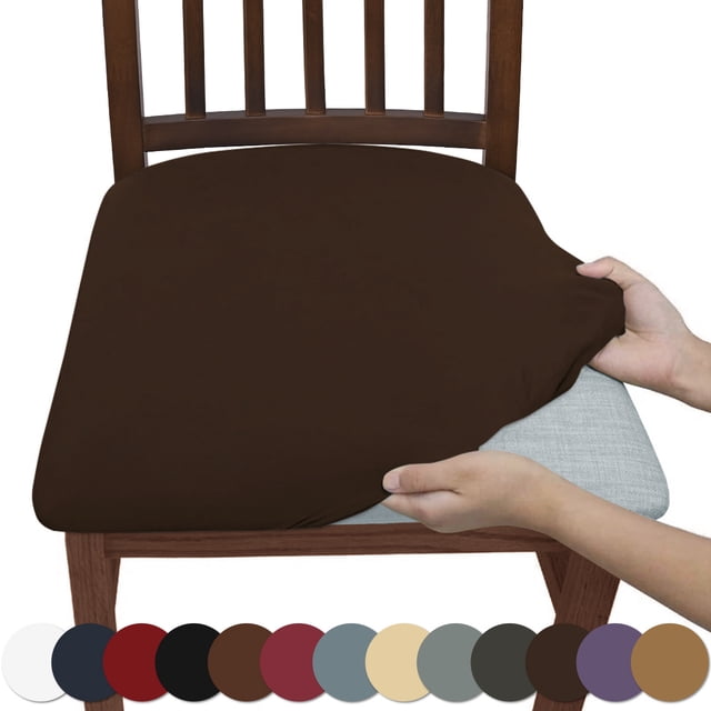 Nvzi Fundas de asiento impermeables para comedor, fundas protectoras de asiento de silla elásticas, extraíbles y lavables, fundas de asiento de silla de cocina (4 piezas, marrón oscuro)